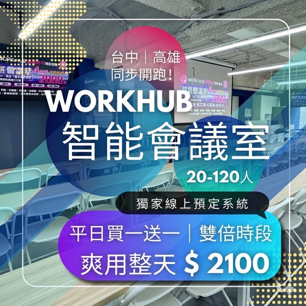 智能會議室平日買一送一，雙倍時段，爽用整天！