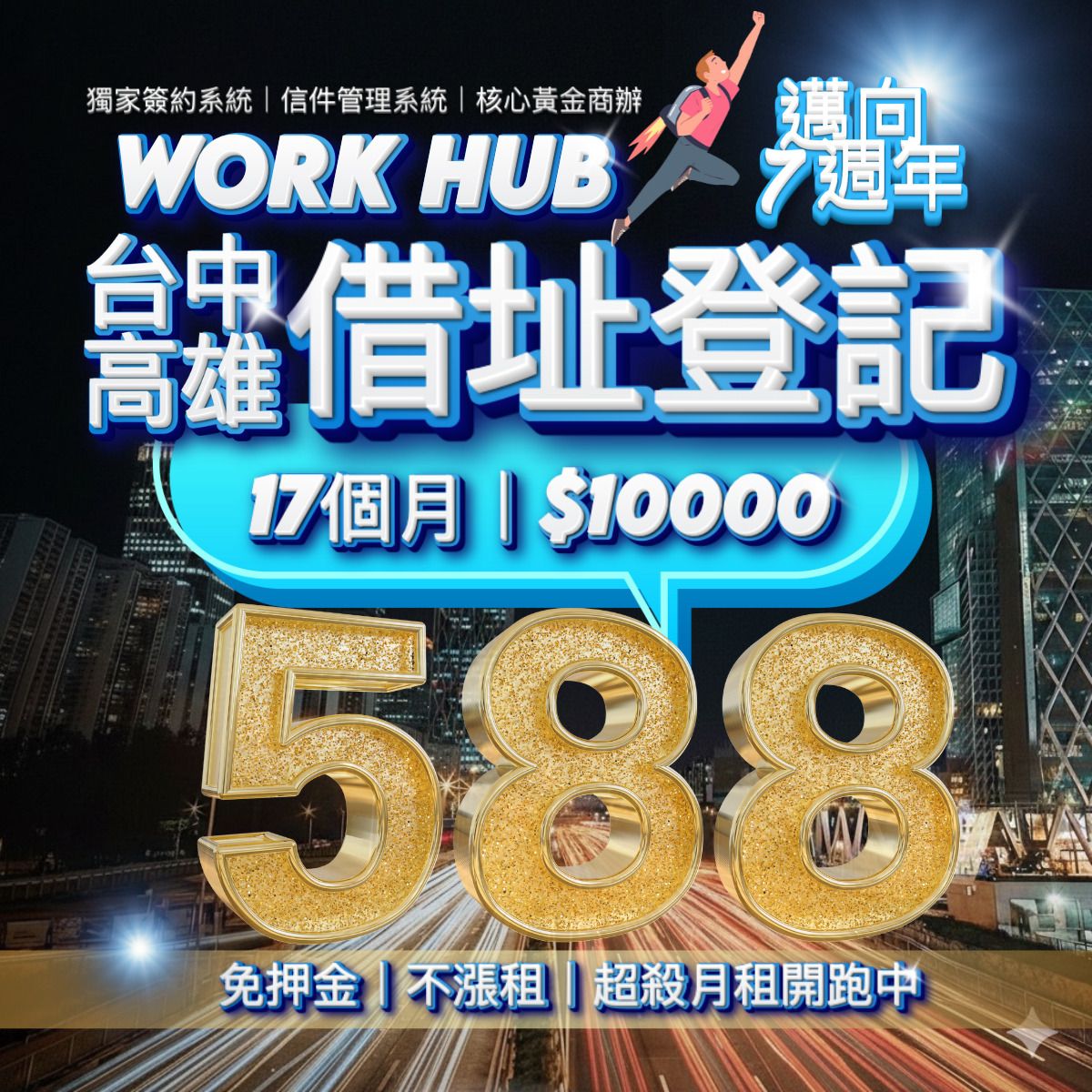 WORKHUB 7週年，台中高雄借址登記，超殺月租開跑中！